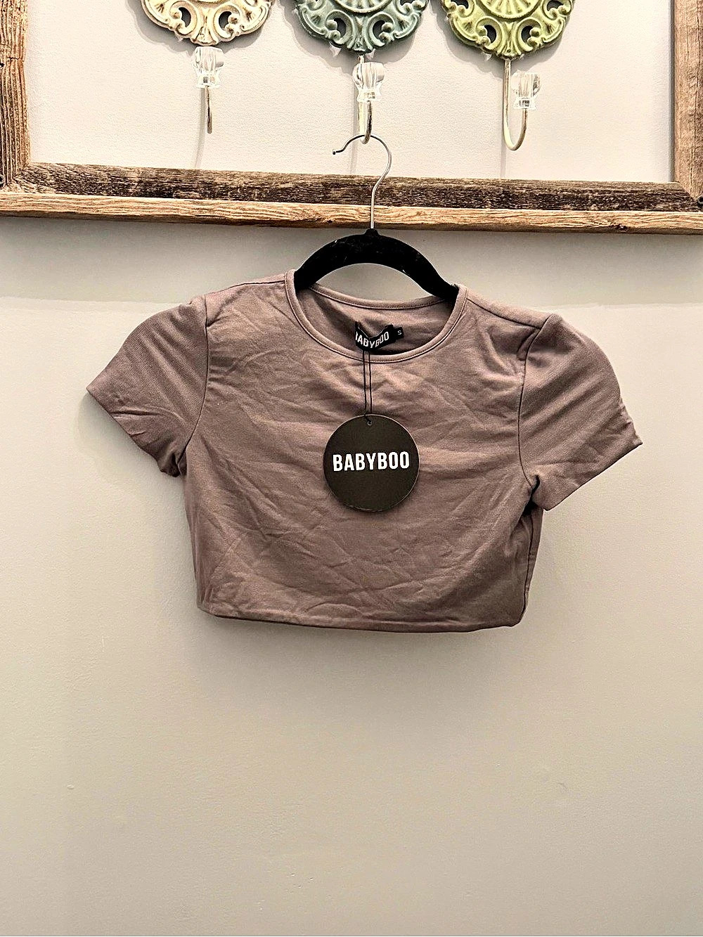 Babyboo Fashion Eve Top - Charcoal Cropped Short Sleeve Top in Grey . Size Small